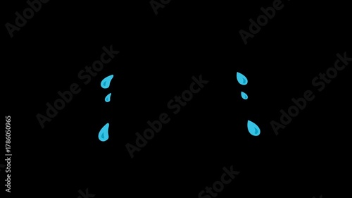 crying tear drop animation, Sad crying face emoji with tears dripping, Alpha channel, 4k video