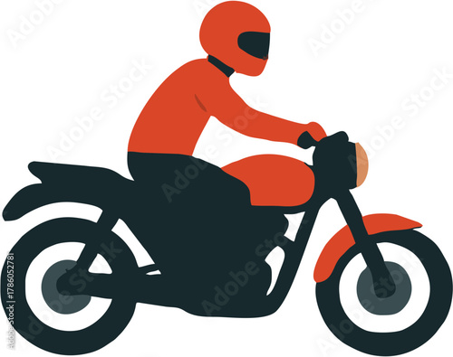 Vibrant graphic illustration of a biker on a vintage-style motorcycle, conveying movement, personal transport, and the thrill of the ride