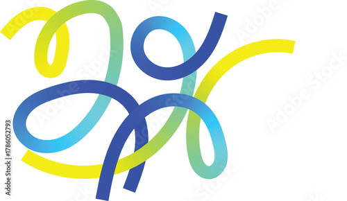 Dynamic gradient ribbon swirls intertwine on a, creating a visually striking abstract design