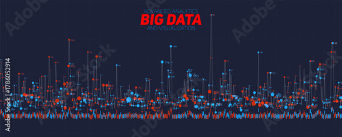 Vector abstract financial big data graph visualization. Stock index infographics aesthetic design. Visual information complexity. Intricate data threads chart. Business analytics
