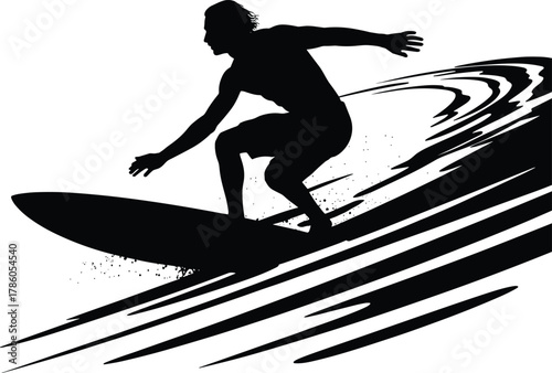 Black silhouette of a surfer riding a wave surfing