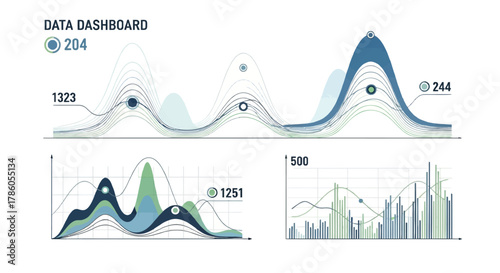 Data dashboard displaying multiple colorful line graphs and bar charts with numerical data and analytics insights