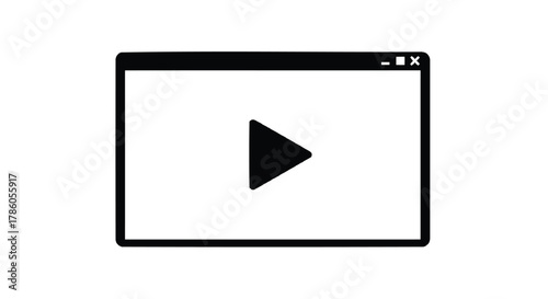 Simple black and white icon representing a media player window with a play button symbol in the center