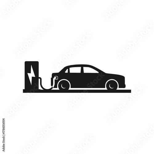 Electric Car Charging Station Silhouette Icon