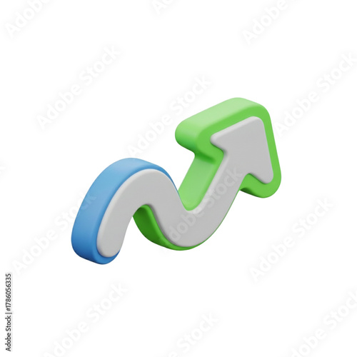 3D Arrow Icon Illustrating Upward Growth and Business Progress on a White Background