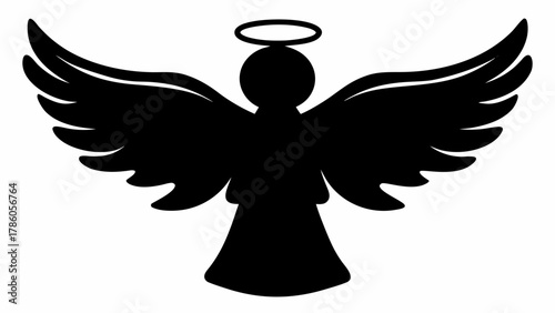Elegant angel silhouette with halo and wings, perfect for holiday cards, religious events, or memorial designs requiring a touch of serenity and grace
