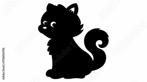 Adorable black kitten silhouette sitting pretty, perfect for spooky Halloween designs, pet adoption campaigns, or children's book illustrations