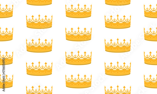 Crown seamless pattern. Golden royal jewels headdress background. Symbol of king, queen, prince and princess. Aristocratic, coronation, monarchy concept. Hand drawn flat vector illustration