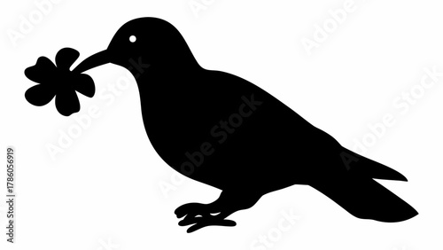 Peaceful bird carrying blossom, symbol of hope and renewal, perfect for spring designs, nature themes, and minimalist logos with a modern touch