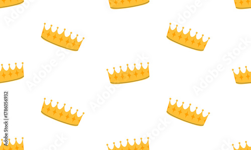 Crown seamless pattern. Golden royal jewels headdress background. Symbol of king, queen, prince and princess. Aristocratic, coronation, monarchy concept. Hand drawn flat vector illustration