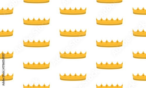 Crown seamless pattern. Golden royal jewels headdress background. Symbol of king, queen, prince and princess. Aristocratic, coronation, monarchy concept. Hand drawn flat vector illustration