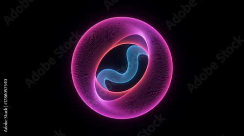 Abstract 3D rendering of a glowing purple toroidal shape containing a blue serpentine light form on a dark isolated background