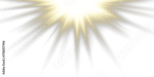 Warm gold sunbeam with radiant glow and soft halo. Transparent light effect for natural or summer-themed designs. Vector PNG.