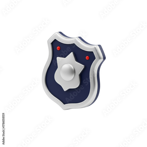 3D Rendered Police Badge Icon Law Enforcement Symbol in Metallic Style