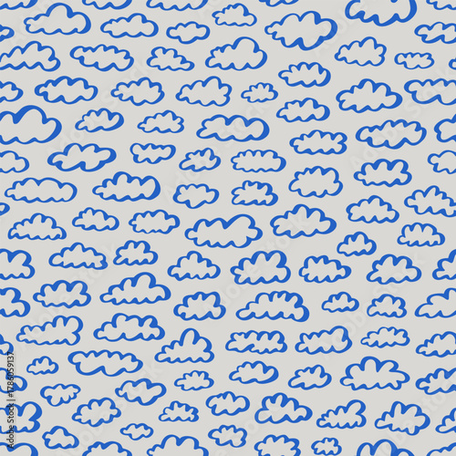 Wallpaper Mural Playful pattern with hand drawn doodle cloud outlines on white background for nursery textiles and packaging designs Torontodigital.ca
