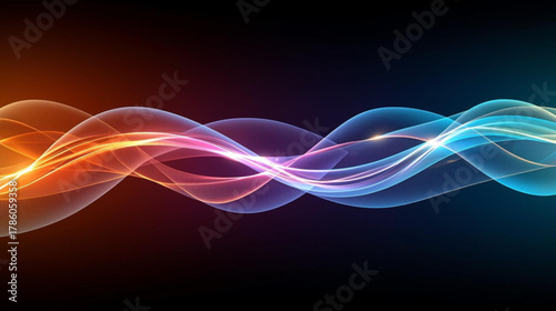 Abstract wavy lines of orange and blue light creating a flowing, dynamic visual effect on a dark background