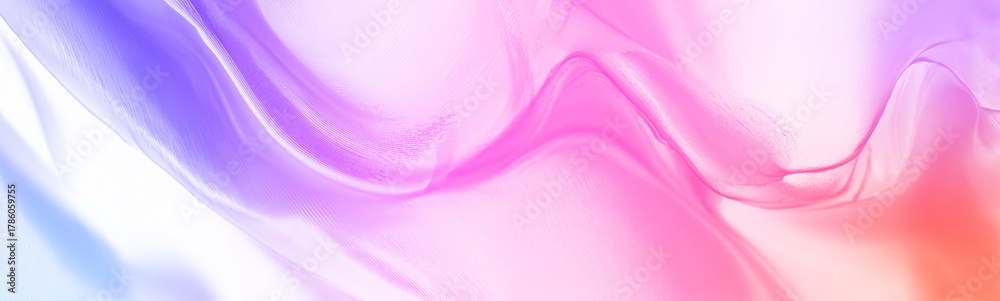 Fototapeta premium Holographic silk ribbons twist over a dark background, shimmering with neon reflections. Fluid textures give depth and motion. A modern abstract 3D design concept. PNG