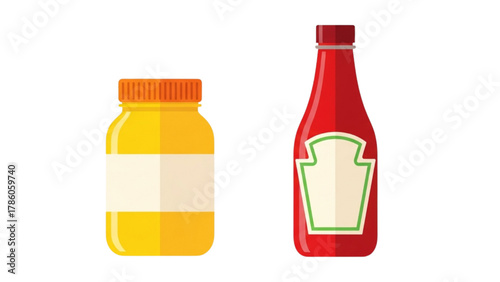 Ketchup and Mustard Bottles Vector Illustration