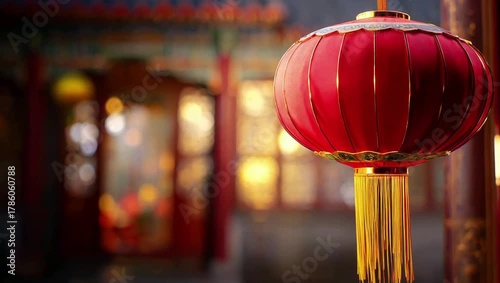 Red lantern in traditional building
