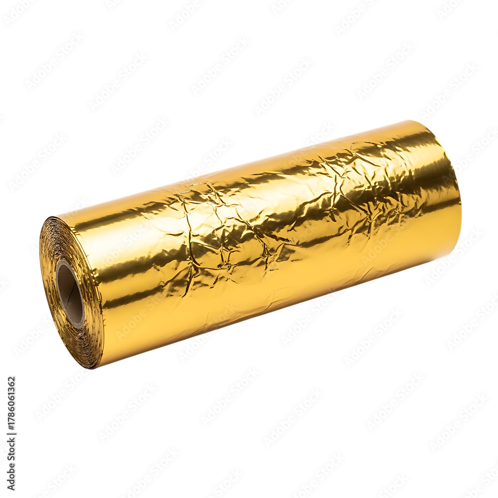 Naklejka premium Shiny Gold Foil Wrapping Material on Cardboard Roll, cutout, PNG isolated on white or transparent background
