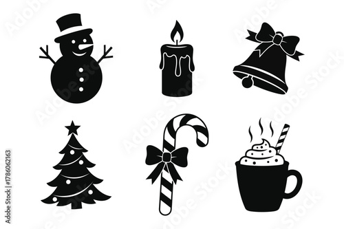 Collection of six black christmas icons