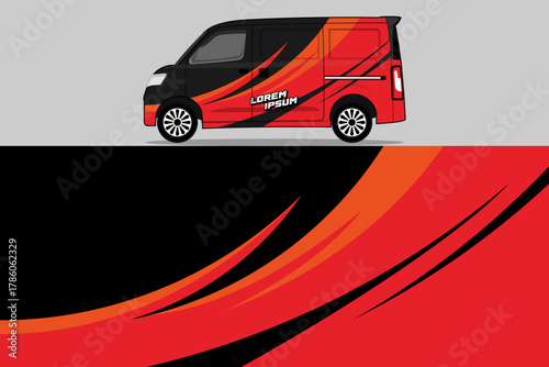Dynamic Red and Black Abstract Swirls Van Wrap Design