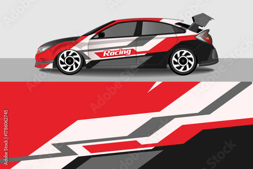 Racing Car Wrap Design with Dynamic Geometric Abstract Pattern