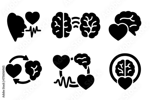 Emotion Beam Icons. Solid style icons of empathic transmission: emotion beam icon, shared mood pulse, feeling-to-feeling bridge.