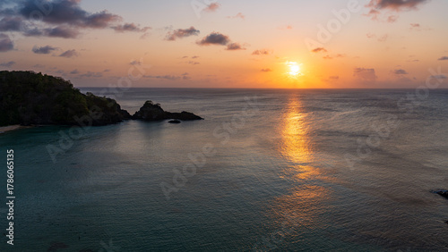 Sunset over the sea at Fernando de Noronha island in Brazil