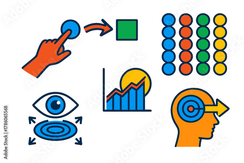 Motor Control Diagrams. Isometric vector illustration set Pattern stability: motor control diagrams, hand-eye coordination, moving