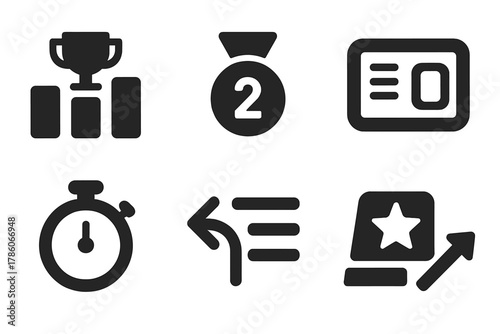 Reversed Rank Icons. Solid style icons of leaderboard and performance: reversed rank icon, mirrored points badge, score panel
