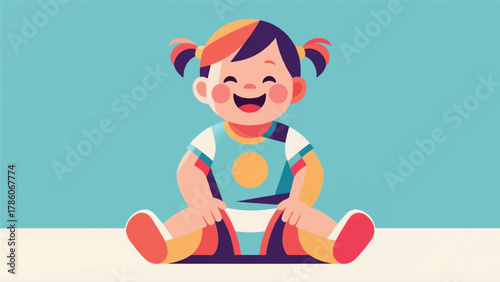 Illustration Of A Toddler Sitting And Laughing Vector Design Template