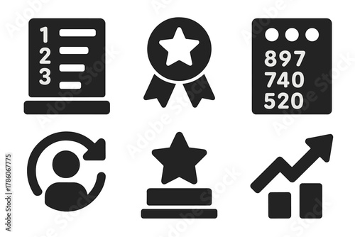 Reversed Rank Icons. Solid style icons of leaderboard and performance: reversed rank icon, mirrored points badge, score panel