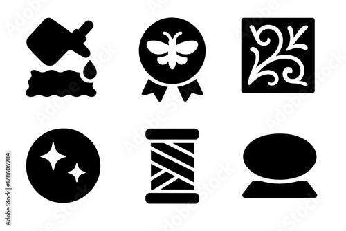 Luxury Fashion Icons. Solid style icons of luxury reactive wear: elegant dye icon, silk shift badge, premium texture panel.