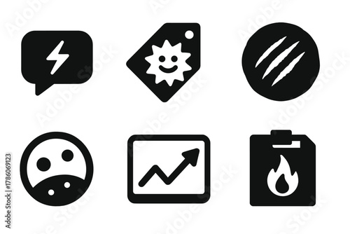 Spontaneous Icon Interactions. Solid style icons of spontaneous ruin interactions: impulsive message icon, reaction tag glyph,