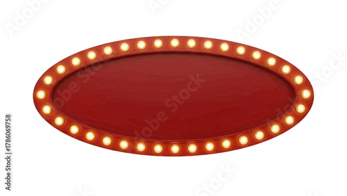 Vector illustration of empty oval marquee sign with illuminated bulbs on a white background