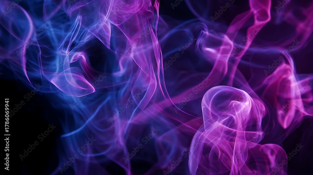 Fototapeta premium Abstract Purple Blue Smoke Patterns on Black Background