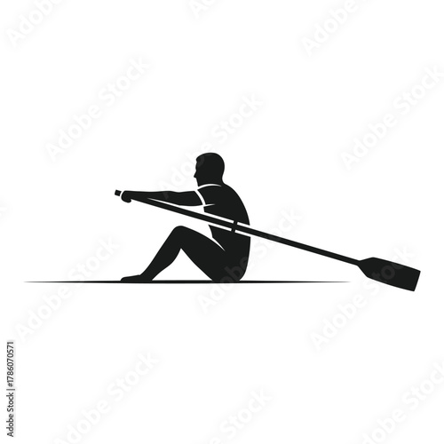 Silhouette of a rower in a boat with an oar, , practicing for a rowing competition