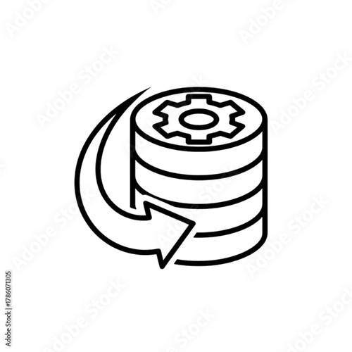 Database Server with Gear and Circular Arrow for Maintenance Vector Image