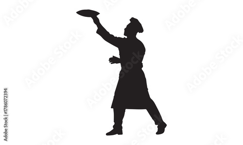Chef tossing pizza dough silhouette