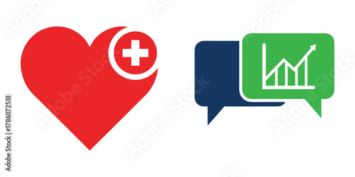 Health data and medical statistics communication icons showing growth and wellness tracking isolated on white background