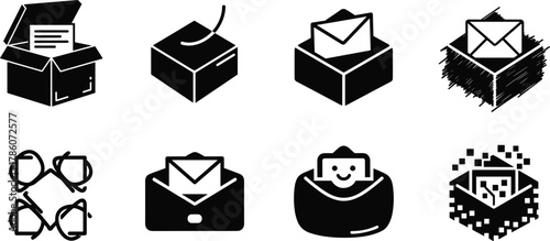 email inbox icons collection, modern envelope mail symbols, communication message box graphics, digital correspondence design elements, vector mail illustration set