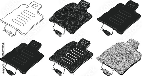 Electric heating pad set, vector illustration of medical thermal device, modern pain relief warmer, health care equipment for body therapy