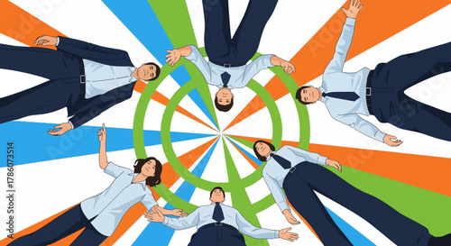 Diverse Business Team United in a Circle - A Low Angle View of Corporate Collaboration and Shared Goals