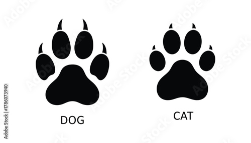 Dog and cat paw prints vector illustration side with white background