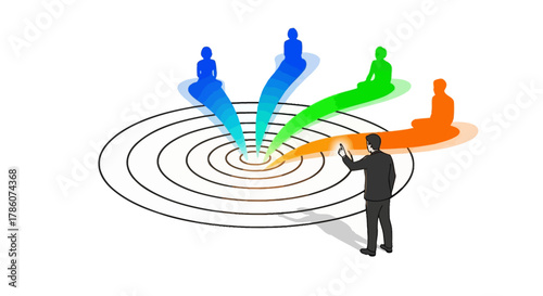 Businessman Strategically Targeting Customer Avatars in a Marketing Funnel