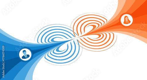 Corporate Synergy and Partnership Abstract with Converging Blue and Orange Waves