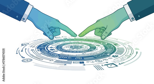 Business Professionals Collaborating with a Futuristic Holographic Data Interface