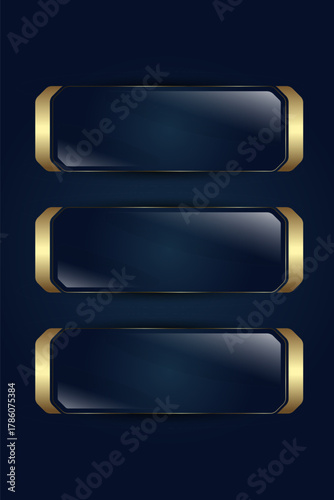 Set of Three Modern Premium UI Buttons Cencept Designd Created by Golden Stoked and Dark Blue Vector Icon, Glossy dark interface buttons