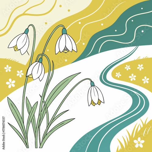 Snowdrop flowers in a spring landscape